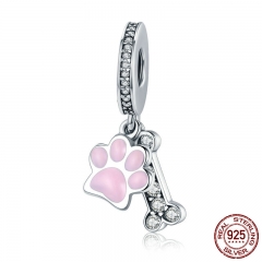 Fashion New 925 Sterling Silver Animal Dog Footprint & Dog Bone Pendant Charm fit Women Bracelet DIY Jewelry SCC452 CHARM-0525