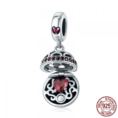100% 925 Sterling Silver Love Gift Box Dangle Ball Charm red CZ Charms Fit Bracelets & Necklaces DIY Jewelry SCC689-A CHARM-0896