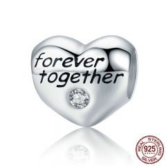 Romantic Authentic 925 Sterling Silver Love Heart Forever Together Engrave Beads fit Women Bracelets Jewelry SCC300 CHARM-0354