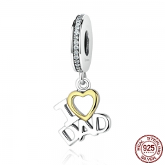 1 pcs 100% 925 Sterling Silver I Love DAD Love Heart Pendants fit DIY Charms Bracelets Beads & Jewelry Makings SCC052 CHARM-0134