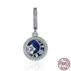 High Quality 100% 925 Sterling Silver Moonlit Star Blue Enamel Pendant Charm fit Charm Bracelet Jewelry Making SCC396 CHARM-0495