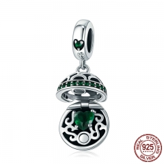 100% 925 Sterling Silver Love Gift Box Dangle Ball Charm Green CZ Charms Fit Bracelets & Necklaces DIY Jewelry SCC689-LB CHARM-0913