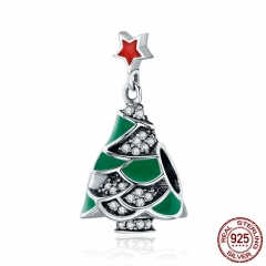 925 Sterling Silver Christmas Tree & Star , Clear CZ Charm Beads fit Women Bracelet Bangles Jewelry Christmas Gift SCC307 CHARM-0396
