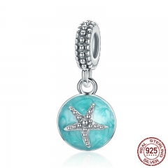 Summer Collection 925 Sterling Silver Clear CZ Starfish & Sea Green Enamel Pendant Charm fit Bracelet Jewelry S925 SCC136 CHARM-0255
