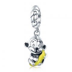 100% 925 Sterling Silver Animal Collection Cute Monkey & Banana Love Charm fit Charm Bracelet Bangle DIY Jewelry SCC520 CHARM-0587