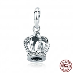 Genuine 925 Sterling Silver Princess Crown Clear CZ Pendant Charms Fit Bracelets & Necklaces Chain Fine Jewelry SCC781 CHARM-0840