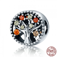Autumn Collection Genuine 925 Sterling Silver Tree of Life Fruitful Autumn Beads fit Women Bracelets DIY Jewelry SCC219 CHARM-0398