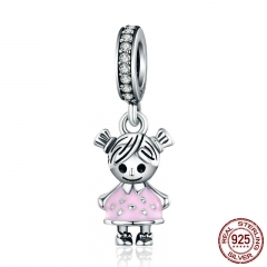Fashion 100% 925 Sterling Silver Couple Little Girl Pendant Charm fit Girls Charm Bracelet & Necklaces DIY Jewelry SCC543 CHARM-0579