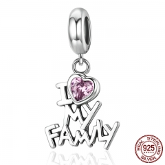 Genuine 925 Sterling Silver I Love My Family Heart Dangle Charms fit Women Charm Bracelets Jewelry Family Gift SCC251 CHARM-0331