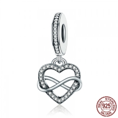 Genuine 925 Sterling Silver Endless Love Infinity Heart Dangle Beads fit Charm Bracelet for Women DIY Jewelry S925 SCC261 CHARM-0342