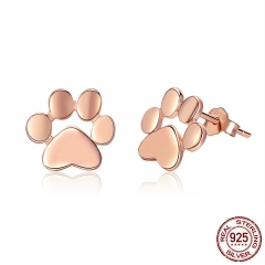 100% 925 Sterling Silver Animal Dog Cat Footprints Gold Color Stud Earrings for Women Fashion Silver Jewelry SCE407-3 EARR-0417