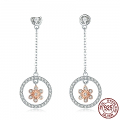 High Quality 925 Sterling Silver Flower in Round Circle Long Chain Drop Earrings for Women Sterling Silver Jewelry SCE422 EARR-0420