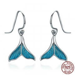 Authentic 925 Sterling Silver Ocean Sea Whale's Tail Mermai Drop Earrings for Women Sterling Silver Jewelry SCE065 EARR-0141