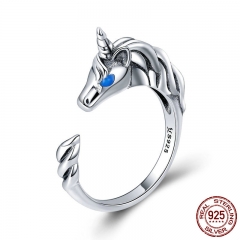 925 Sterling Silver Licorne Memory Long Tail Female Finger Rings for Women Adjustable Size Sterling Silver Jewelry SCR410 RING-0462