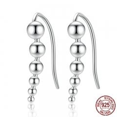 100% Authentic 925 Sterling Silver Round Bean Long Drop Earrings, Clear CZ Sterling Silver Jewelry Brincos SCE040 EARR-0111
