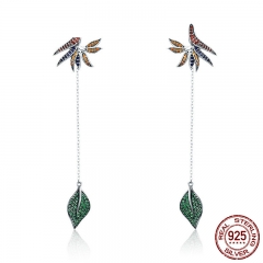 925 Sterling Silver Strelitzia Flower Petal & Leaves Long Chain Drop Earrings for Women Party Earrings Jewelry SCE299 EARR-0311
