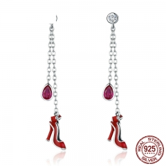High Quality 100% 925 Sterling Silver Sexy Red High Heels Long Drop Earrings for Women Sterling Silver Jewelry SCE406 EARR-0407