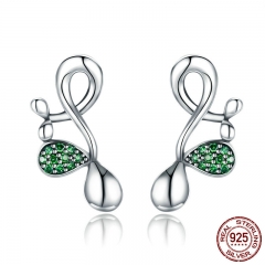 New Collection 925 Sterling Silver Buds of Spring Green CZ Stud Earrings for Women Sterling Silver Jewelry Gift SCE372 EARR-0406