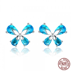 100% 925 Sterling Silver Dancing Butterfly Light Blue CZ Small Stud Earrings for Women Sterling Silver Jewelry SCE371 EARR-0398