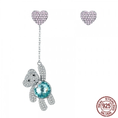 Genuine 100% 925 Sterling Silver Animal Lovely Bear And Heart CZ Stud Earrings for Women Sterling Silver Jewelry SCE388 EARR-0394