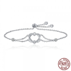 Genuine 925 Sterling Silver Twisted Double Heart in Heart Chain Bracelets For Women Authentic Silver Jewelry Gift SCB022 BRACE-0042