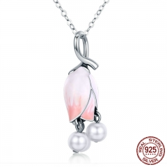 New Trendy Genuine 925 Sterling Silver Pink Convallaria Flower Pendant Necklace for Women Sterling Silver Jewelry SCN229 NECK-0213