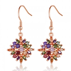 Rose Gold Color Flower Drop Earrings with Colorful Cubic Zircon For Women Brinco JIE036 FASH-0026