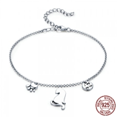 Hot Sale 100% 925 Sterling Silver Naughty Cat Pet Footprints Chain Women Bracelet Sterling Silver Jewelry Gift SCB070 BRACE-0091