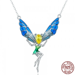 Romantic Authentic 925 Sterling Silver Lovely Fairy Crystal Pendant Necklaces for Women Sterling Silver Jewelry SCN253 NECK-0188