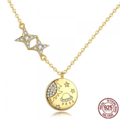 100% 925 Sterling Silver Secret Galaxy Gold Color Pendant Necklaces for Women Fashion Necklace Jewelry Making 81 NECK-0214