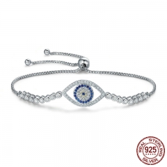 High Quality 100% 925 Sterling Silver Blue Eye Tennis Bracelet Women Lace up Link Chain Bracelet Silver Jewelry SCB034 BRACE-0064