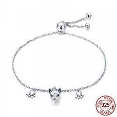 Genuine 925 Sterling Silver Trendy Bulldog Footprints Link Bracelets Clear CZ Fashion Bracelet Jewelry Making Gift SCB085 BRACE-0112