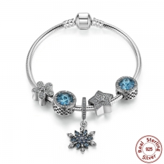 Summer Collection 925 Sterling Silver Blue Charm Bracelet With Radiant Hearts,Snowflake Jewelry PSB004 BRACE-0007