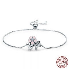 Fashion New 100% 925 Sterling Silver Cherry Daisy Flower Chain Link Women Bracelet Sterling Silver Jewelry Gift SCB055 BRACE-0070