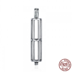 Authentic 100% 925 Sterling Silver Round Pillar Box Cage Pendant Clear CZ Pendant Women fit Chain Necklace jewelry SCP032 CASE-0019