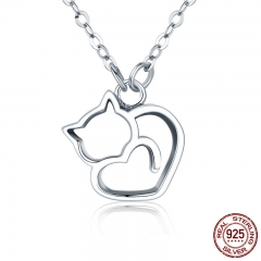 Authentic 100% 925 Sterling Silver Lovely Cat Exquisite Women Pendant Necklace Luxury Sterling Silver Jewelry Gift SCN188 NECK-0124