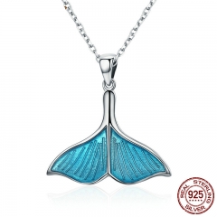 925 Sterling Silver Ocean Sea Blue Enamel Fish Whale's Tail Mermaid Pendant Necklaces Women Silver Jewelry Brincos SCN096 NECK-0064