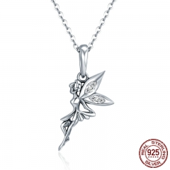 Authentic 100% 925 Sterling Silver Flower Fairy Long Necklace Women Pendant Necklace Sterling Silver Jewelry SCC359 NECK-0100