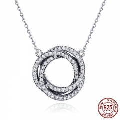 Real 925 Sterling Silver Minimalism Elegant Round Circle Clear CZ Pendant Necklaces Women Sterling Silver Jewelry SCN259 NECK-0206