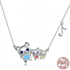 100% 925 Sterling Silver Bear Family Colorful CZ Pendant Necklaces for Women Fashion Necklace Jewelry Making Gift BSN002 NECK-0215
