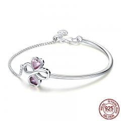 925 Sterling Silver Elegant Clover Love Pink CZ Bracelets & Bangles for Women Original Sterling Silver Jewelry SCB092 BRACE-0118