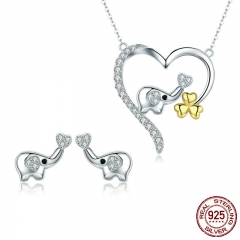 High Quality 100% 925 Sterling Silver Elephant Cute Animal Earrings Necklace Jewelry Set Sterling Silver Jewelry SCE379 SET-0046