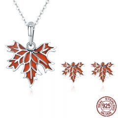 Authentic 100% 925 Sterling Silver Autumn Maple Tree Leaves Necklace Earrings Jewelry Set Sterling Silver Jewelry Gift SET-0038