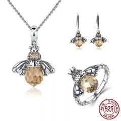 100% 925 Sterling Silver Jewelry Set Lovely Orange Bee Animal Jewelry Sets Wedding Anniversary Bridal Jewelry Sets ZHS043 SET-0022