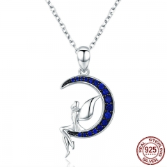 Hot Sale 100% 925 Sterling Silver Lucky Fairy in Blue Moon Pendant Necklaces Women Sterling Silver Jewelry Gift SCN244 NECK-0174