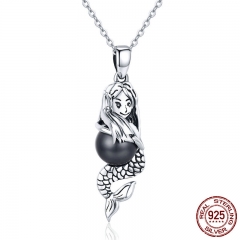 Romantic Authentic 925 Sterling Silver Spirit of Ocean Mermaids Chain Pendant Necklaces for Women Silver Jewelry SCN251 NECK-0181