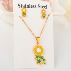 fabricante set de joyas collar y aretes de acero inoxidable flores chapado en oro  XXXS-0113