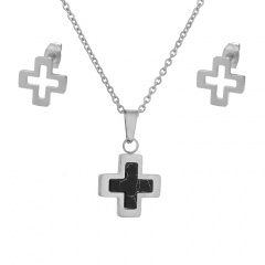 joyeria conjunto de collar y aretes en acero quirurgico plateado precio fabrica XXXS-0203