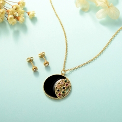 joyeria conjunto de collar y aretes en acero inoxidable y cobre chapado en oro con zirconia XXXS-0246
