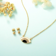 conjunto de joyas de collar y aretes en acero inoxidable y cobre color dorado accesorio con zirconia  XXXS-0257